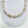 Image 3 : 13-14mm White and Golden South Sea Near-Round Pearl Necklace with Gold Clasp