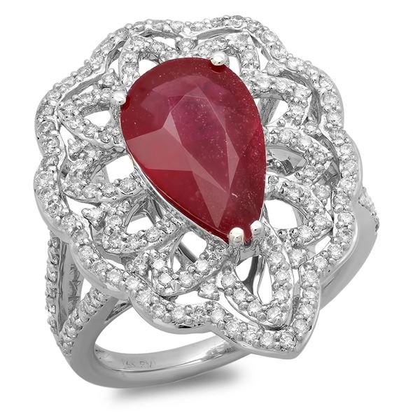 3.29ct Ruby 14 K White Gold Ring