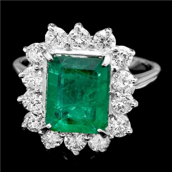 14k White Gold 3.13ct Emerald 1.35ct Diamond Ring