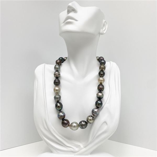 12-14mm Tahitian Multicolor Circle Baroque Pearl Necklace with Gold Clasp