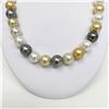 Image 3 : 14-15 South Sea White and Golden and Tahitian Round Pearl Necklace with Gold Clasp