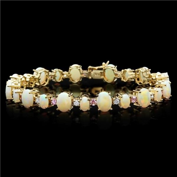 14k Yellow Gold 13ct Opal 0.85ct Diamond Bracelet