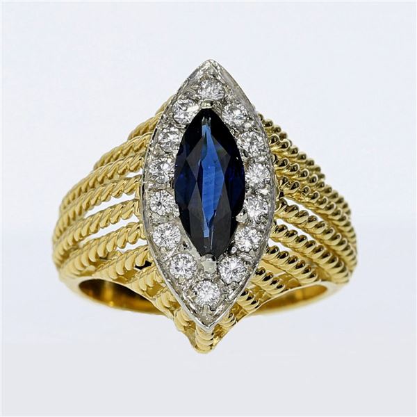 1.5ct Natural Blue Sapphire 18K Yellow Gold Ring