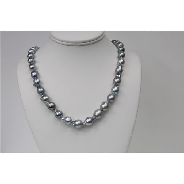 9-11mm Tahitian Platinum Silver Unique Baroque Necklace with Gold Clasp