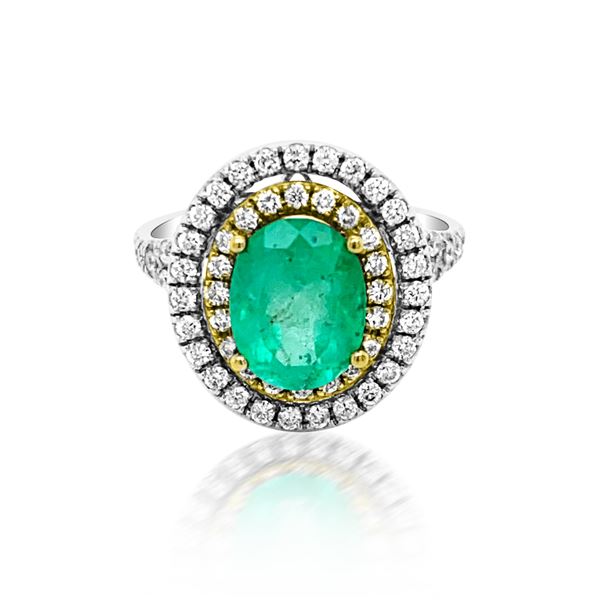 2.21ct Natural Emerald 14K White / Yellow Gold 5.8gm Ring