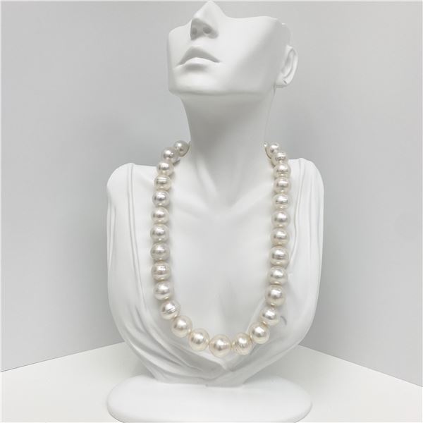 14-17mm South Sea White Circled Button Pearl Necklace with Gold Clasp