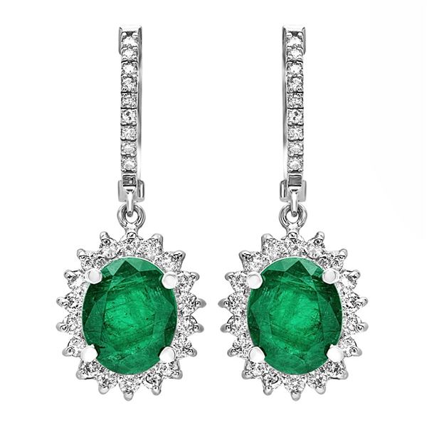 4.82ct Emerald 14 K White  Gold Earrings