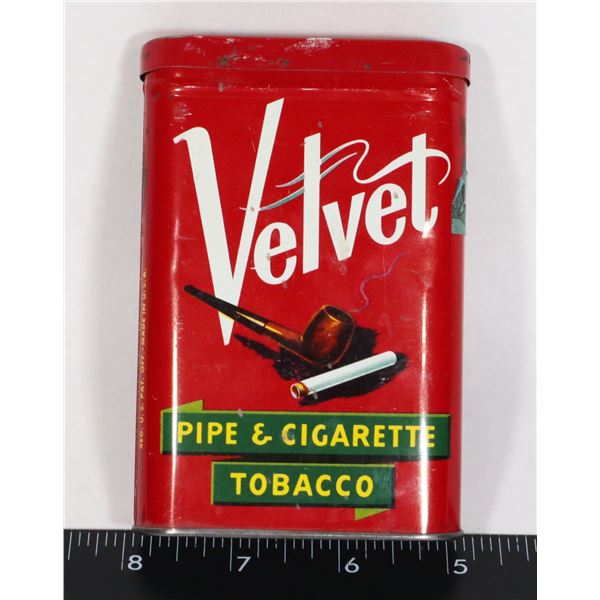 #1389 VINTAGE TOBACCO TIN VELVET 20TH CENTURY