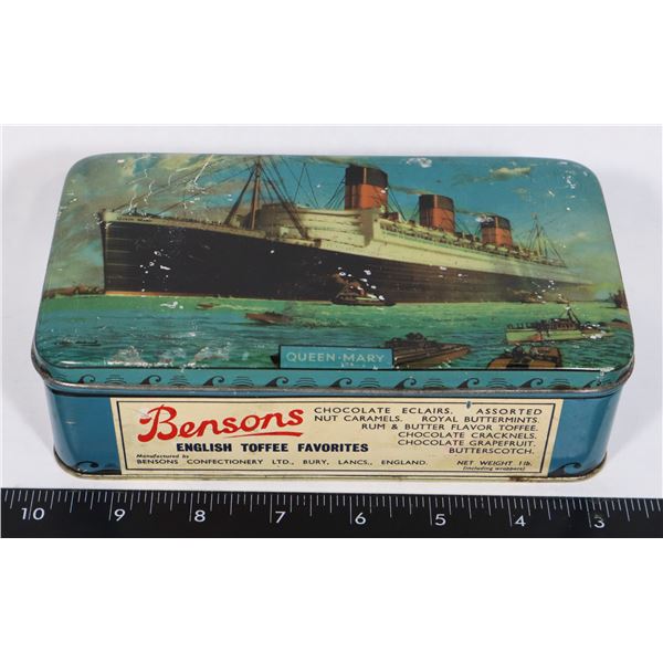 #1390 VINTAGE BENSON TOFFEE TIN QUEEN MARY SHIP