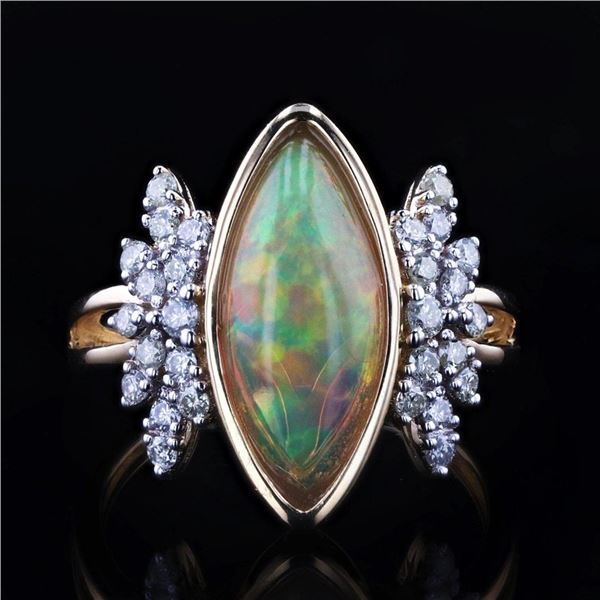 1.74 ctw Opal and 0.45 ctw Diamond 14K Yellow Gold Ring