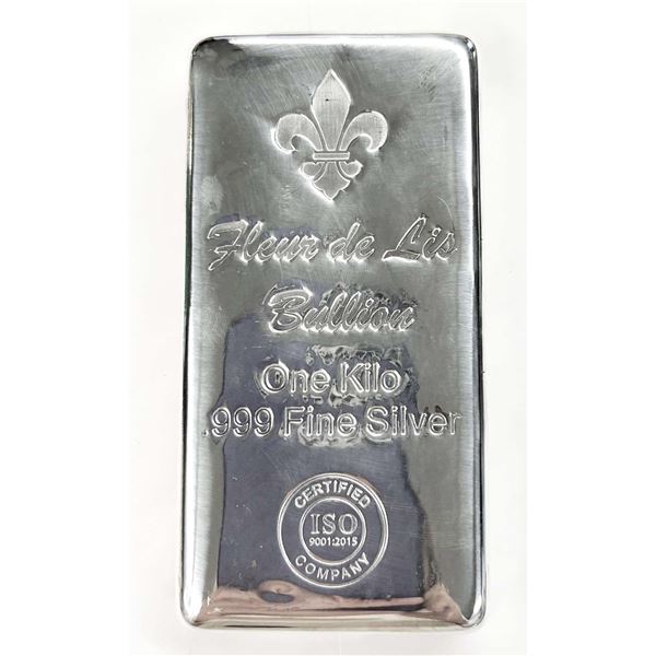 (1) Kilo .999 Proof Fleur De Lis Silver Bar