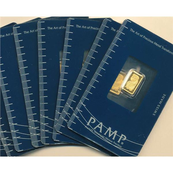 (10) PAMP 1 Gram .9999 Gold Bars Lady Fortuna