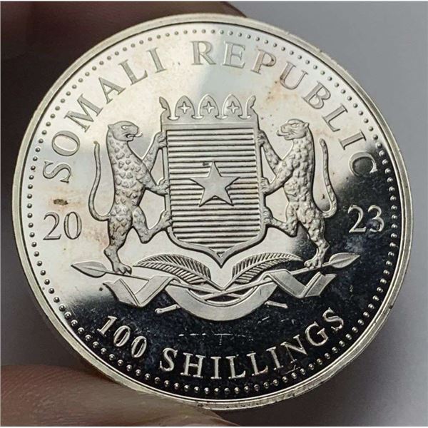 2023 Somali Republic 100 Shillings "African Wildlife Elephant" Proof 1 ozt .9999 Silver