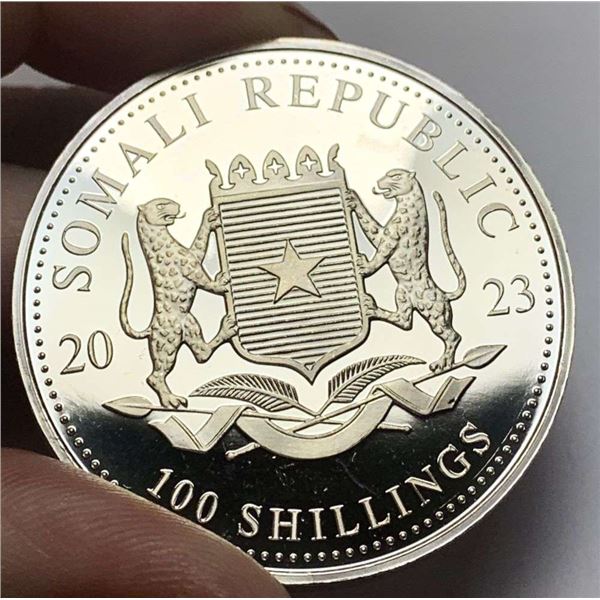 2023 Somali Republic 100 Shillings "African Wildlife Elephant" Proof 1 ozt .9999 Silver
