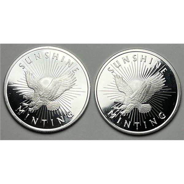 (2) Sunshine Minting Eagle Proof 1/2 ozt .999 Silver