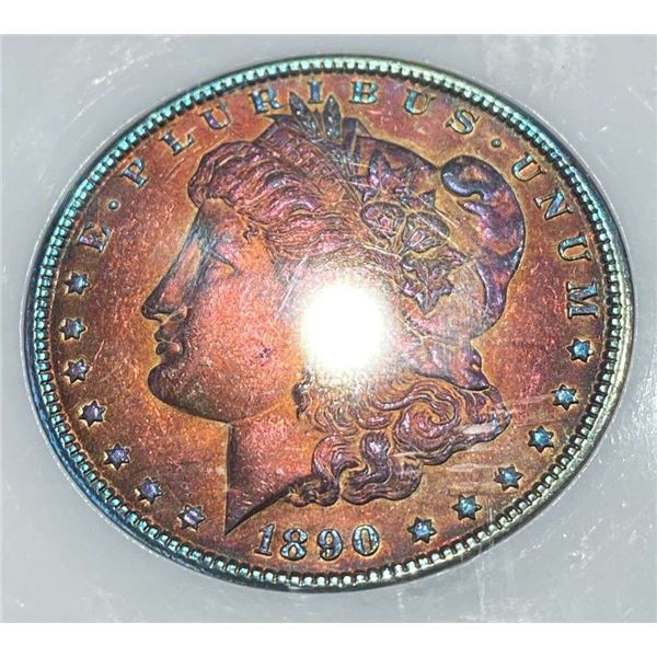 Stunning Toning 1890 Morgan Silver Dollar MS64+