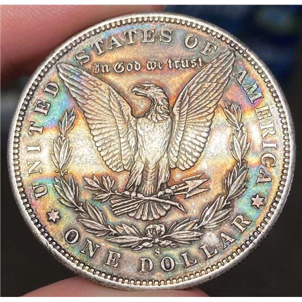 Rainbow 1890-S Morgan Silver Dollar AU58