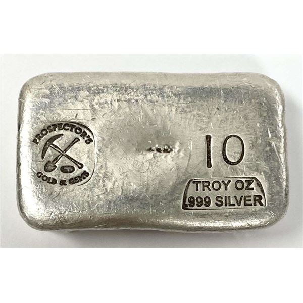 Rare Prospector's Gold & Gems 10 ozt .999 Silver Bar