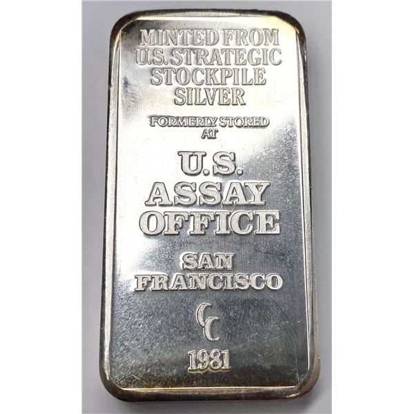 Rare 1981-CC U.S. Assay Office San Francisco 5 ozt .999 Silver Bar