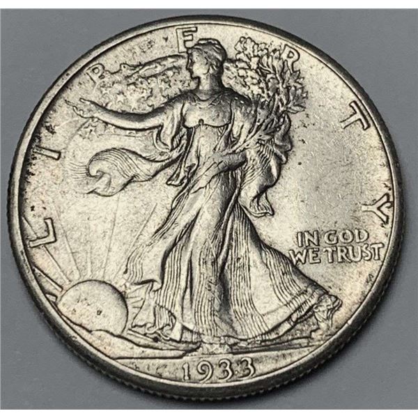 1933-S Walking Liberty Silver Half Dollar AU55 Details