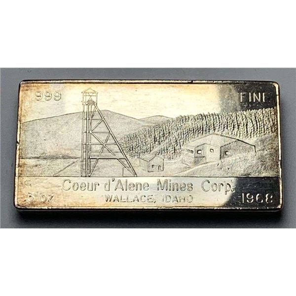 1968 W.H. Foster Coeur d'Alene Mines Corp. Mining Company 3 ozt .999 Silver Bar