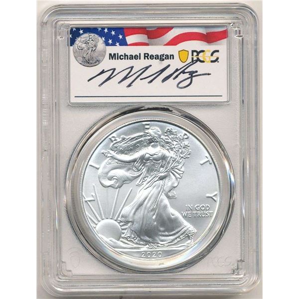 2020(S) American Silver Eagle PCGS MS70 Signed By Michael Reagen
