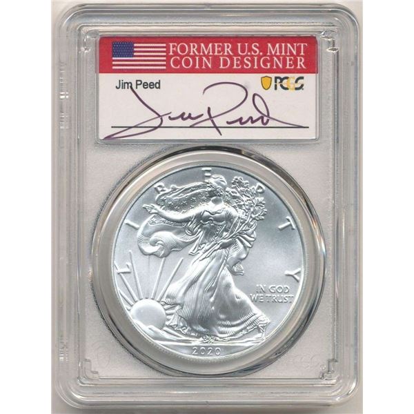 2020(S) American Silver Eagle PCGS MS70 Signed By Jim Peed