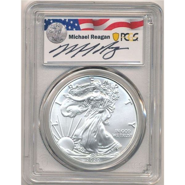 2020(S) American Silver Eagle PCGS MS70 Signed by Michael Reagan