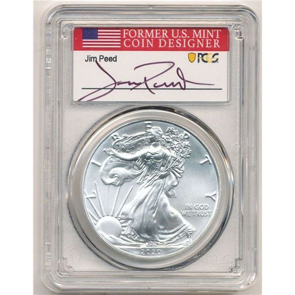2020(S) American Silver Eagle PCGS MS70 Signed By Jim Peed