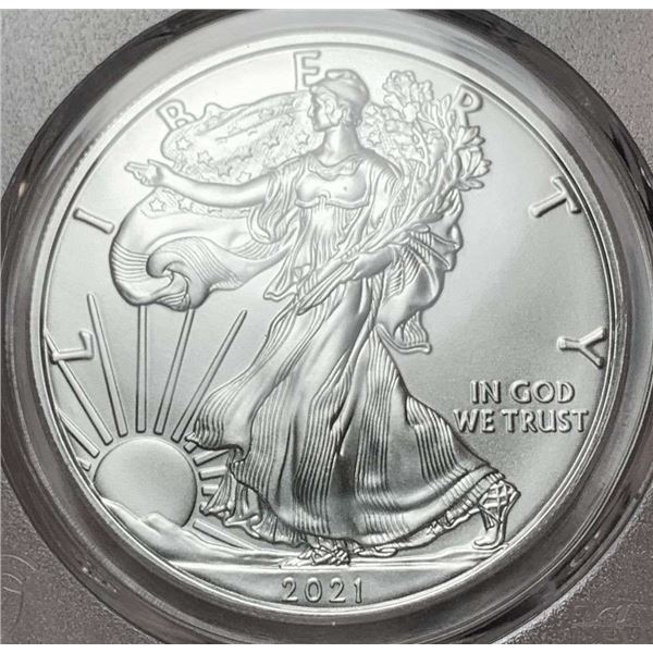 2021(S) American Silver Eagle PCGS MS70 Signed By Jim Peed