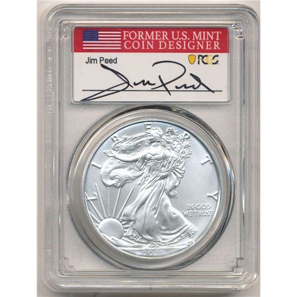2021(S) American Silver Eagle PCGS MS70 Signed By Jim Peed