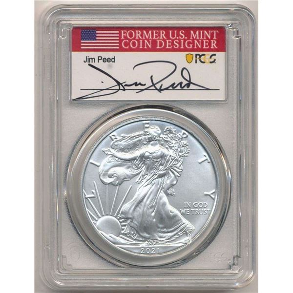 2021(S) American Silver Eagle PCGS MS70 Signed By Jim Peed