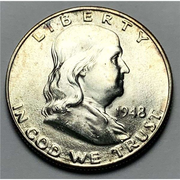1948-D Franklin Silver Half Dollar MS65