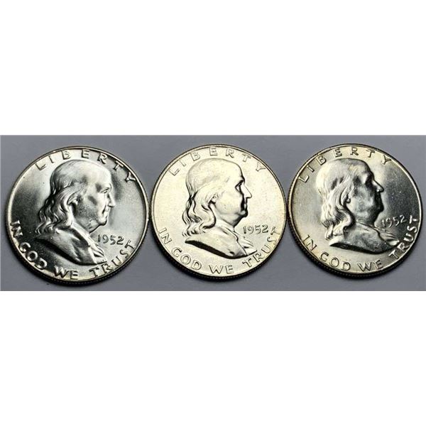 1952-P/D/S Franklin Silver Half Dollar MS64/65 (3-coins)