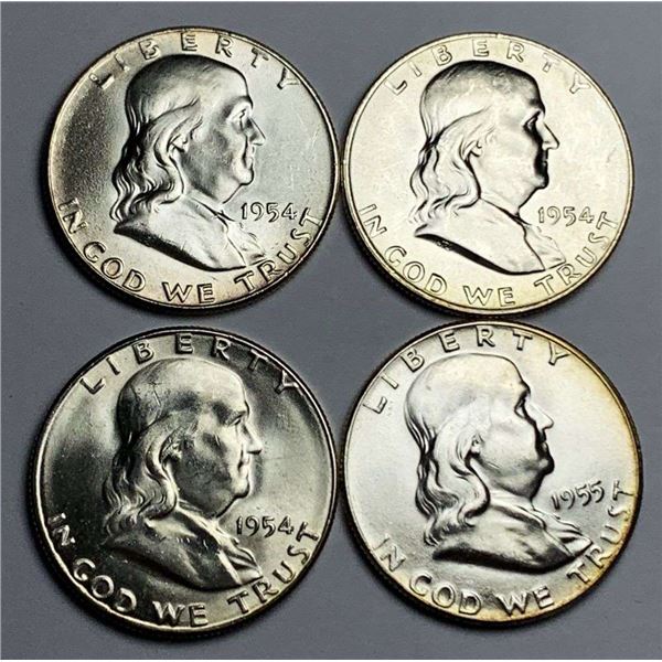 1954-1955-D/S Franklin Silver Half Dollar MS63/64/65 (4-coins)
