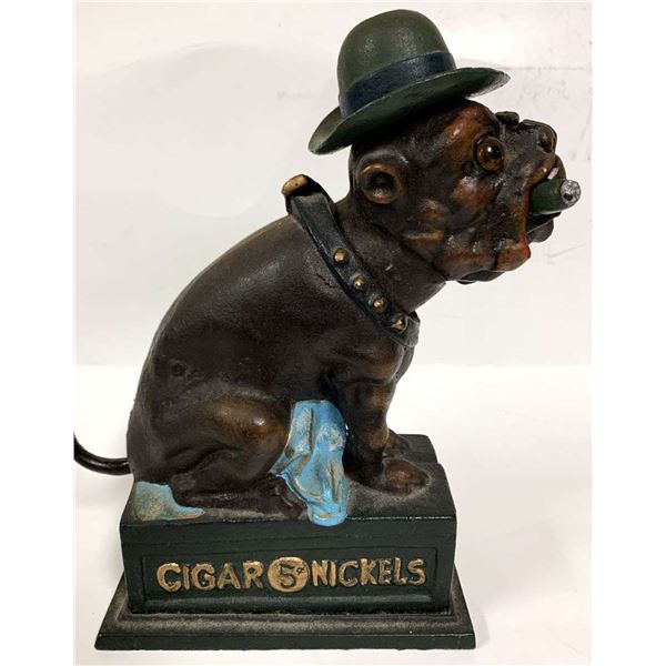 "Ole Puffer" Cast Iron Bank Bulldog Cigar Nickels