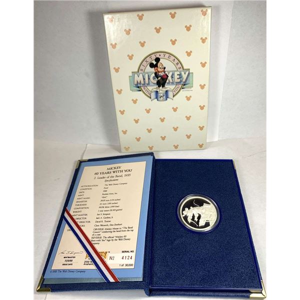 1928-1988 Mickey Mouse "60 Years With You" Leader Of The Band Proof 1 ozt .999 Silver