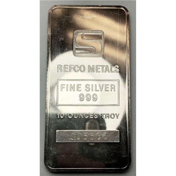 Refco Metals 10 ozt .999 Silver Bar
