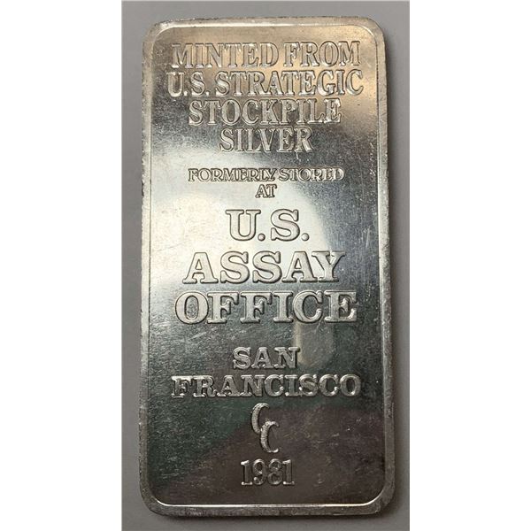 1981-CC U.S. Assay Office San Francisco 10 ozt .999 Silver Bar