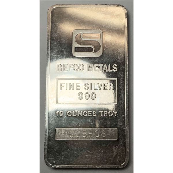 Refco Metals 10 ozt .999 Silver Bar