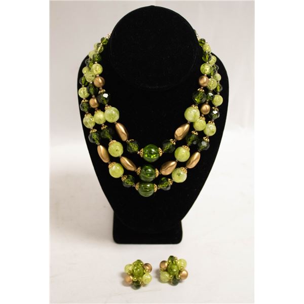 VINTAGE GREEN COSTUME JEWELRY NECKLACE SET