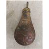 Image 3 : Vintage Black Powder Flask Brown Brass Embossed with Civil War Dog & 