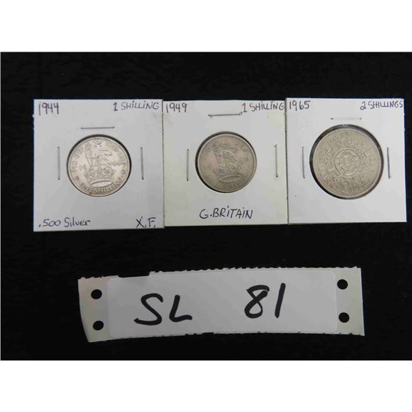 Great Britain 1949 Shilling .500 Silver, 1949 Shilling & 1965 2 Shillings Coins