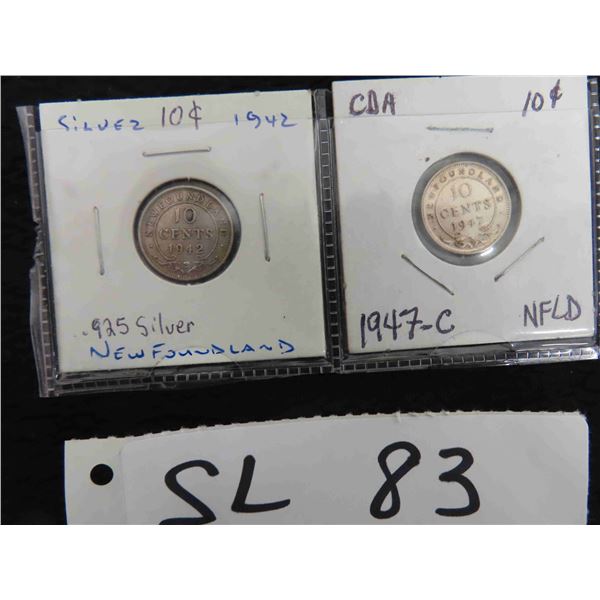 Newfoundland 1942 & 1947-C Dimes .925 Silver