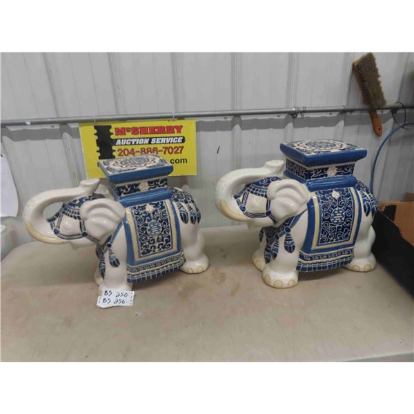 2 Ceramic Elephant Plant Stands 17'' High 