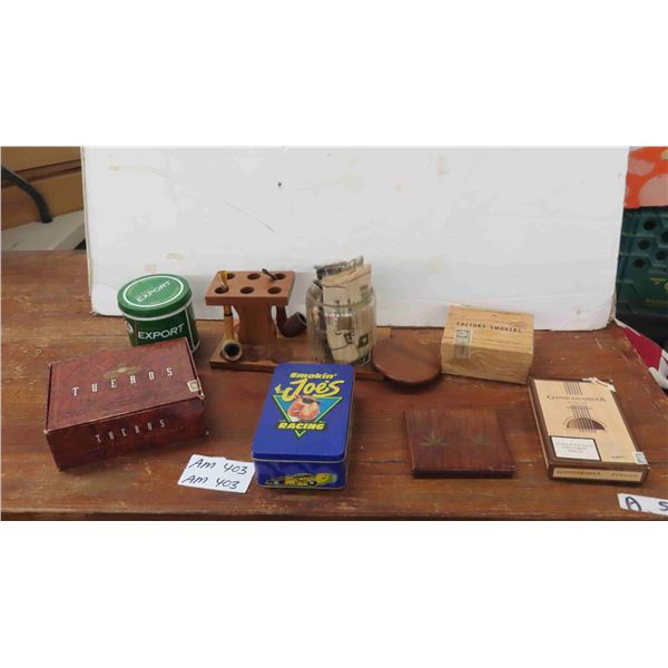 Cigar Boxes, Pipe Holder with 2 Pipes, Smokin Joe's Racing, plus more