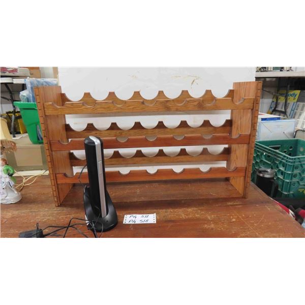 Wooden Wine Rack 8" x 17" x 29" & Cordless Wine Opener