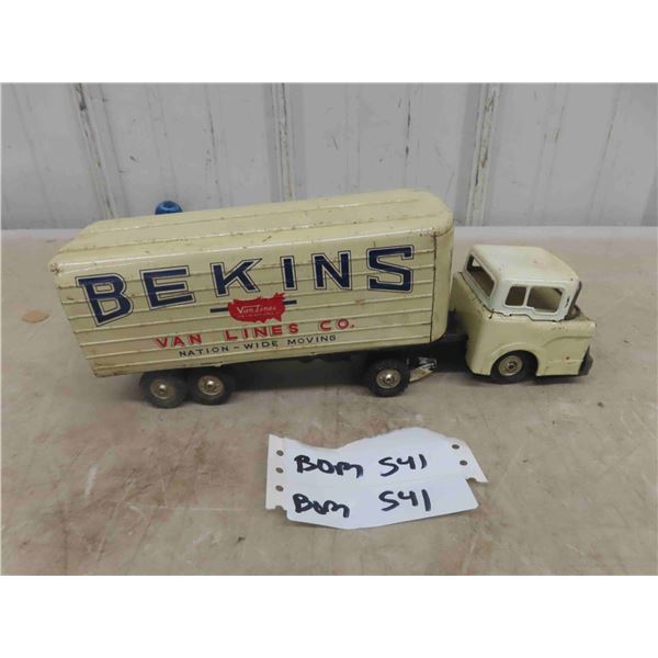 Tin Friction Highway Tractor + Trailer with Bekins Advertising 3" x 5" x 12"