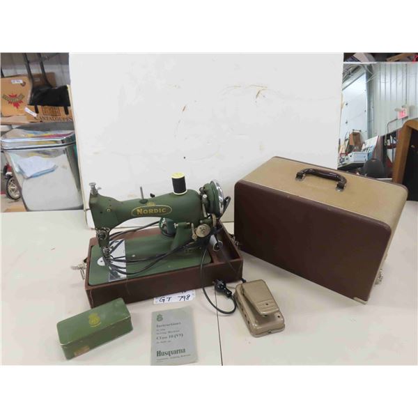 Vintage Electric Nordic Sewing Machine with Case, Manual + Notions