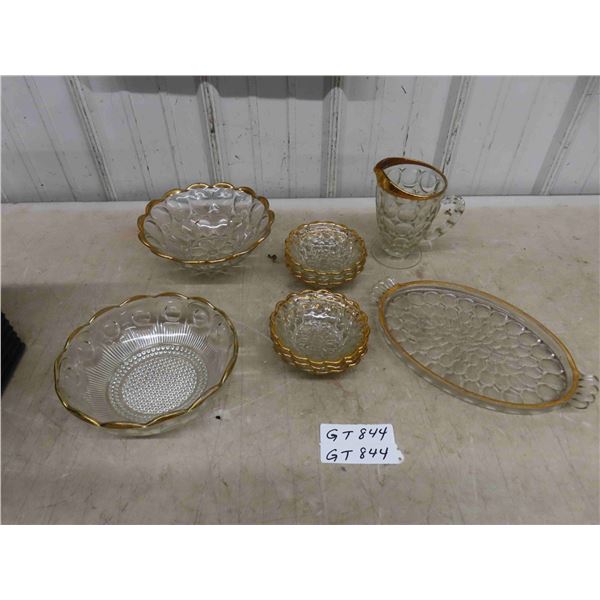 (10) pcs of Gold Trimmed Bowls, Platter, Pitcher